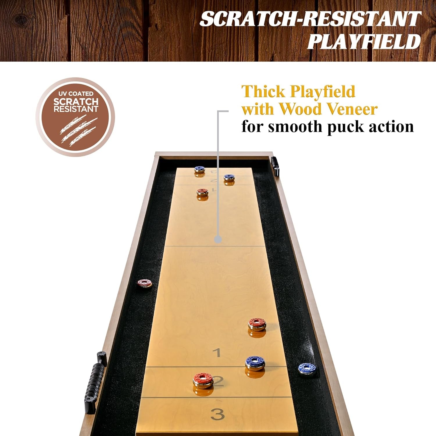 Barrington Urban Shuffleboard Table with Scratch-Resistant Playfield and 8-Puck Set