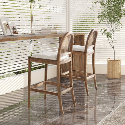 Curved Back Cane Bar Stools with Natural Cane Webbing - Black or White