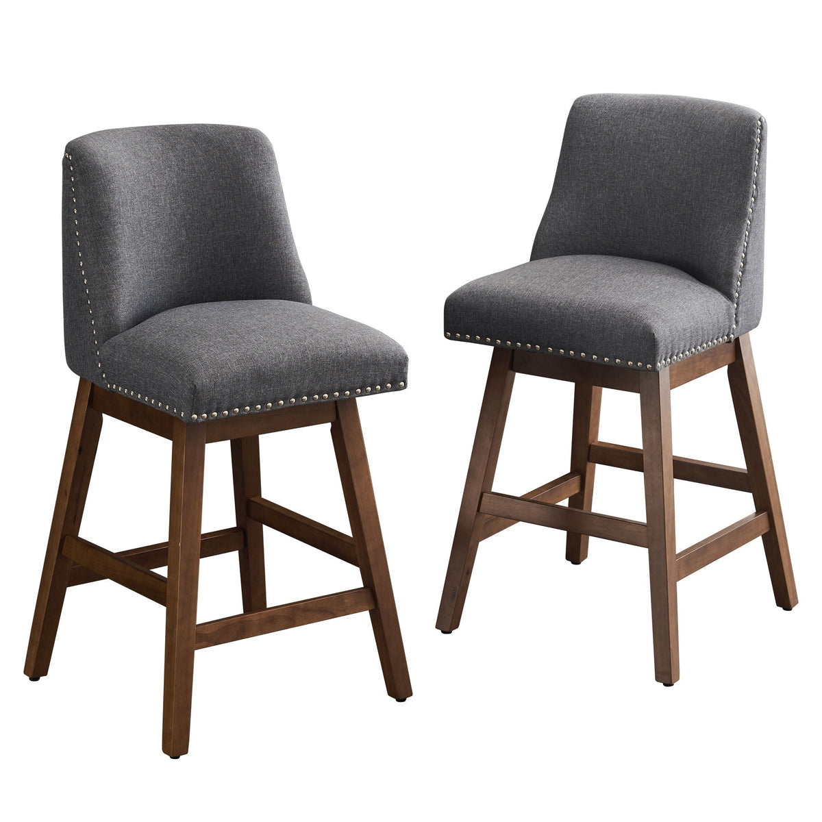 Upholstered Swivel Bar Stool Set with High Back and 360° Rotation - Blue or Dark Gray