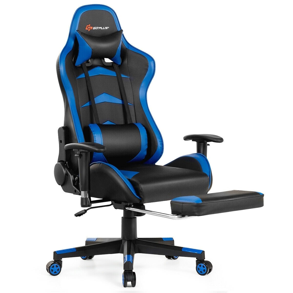 Premium Massage Gaming Chair with Retractable Footrest & Lumbar Support