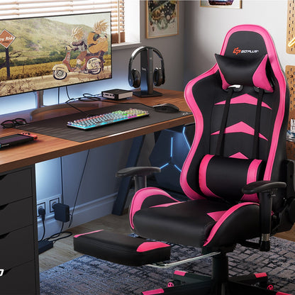 Premium Massage Gaming Chair with Retractable Footrest & Lumbar Support