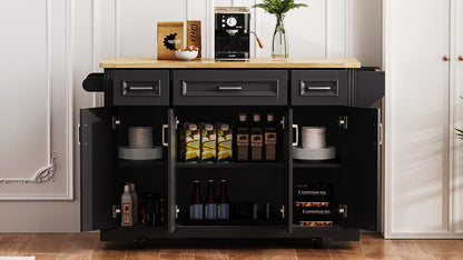 K&K 54 Inch Large Kitchen Island with Rubber Wood Drop Leaf