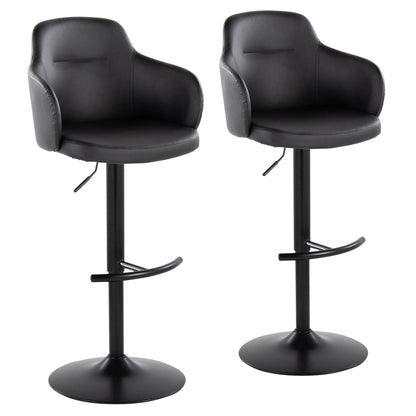 Contemporary Adjustable Barstool Set with Swivel - Rounded T Footrest - Dark Gray or Black