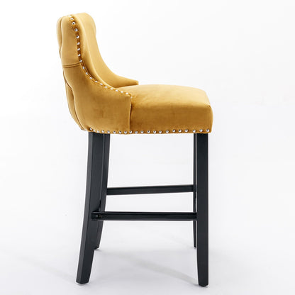 Upholstered Wing-Back Barstools with Button Tufting and Nailhead Trim - Set of 2