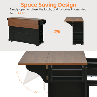 54" Mobile Kitchen Island with Glass Door Storage & Power Outlet - Black, Blue Gray, White
