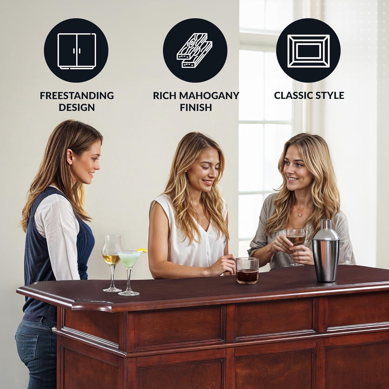 Ridgeline 60-In Hardwood Home Bar with Storage - Mahogany Finish