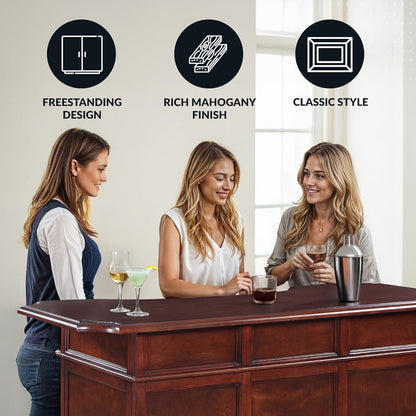 Ridgeline 60-In Hardwood Home Bar with Storage - Mahogany Finish