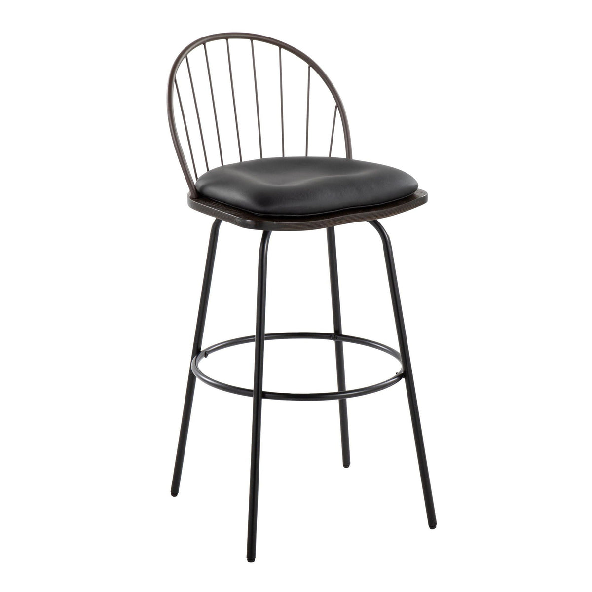 Farmhouse Barstool Set with Swivel and Round Footrest - Black or Dark Brown