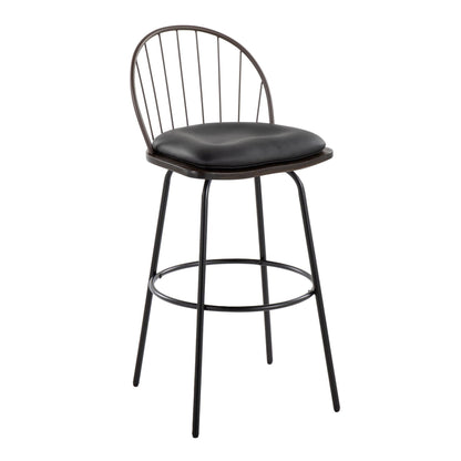 Farmhouse Barstool Set with Swivel and Round Footrest - Black or Dark Brown