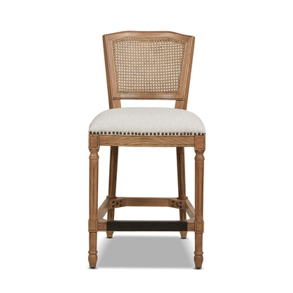 Rattan Wicker High Back Counter Bar Stool with Oak Frame - Gray or Dark Brown