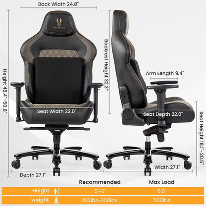 Big and Tall Gaming Chair 440LBS Gaming Chair with Metal Base Memory Foam Lumbar 4D Adjustable Armrest Computer Chair for Heavy People Ergonomic High-Back Computer Chair