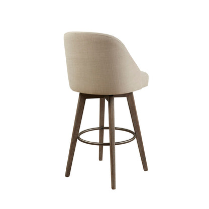 Modern 360-Degree Swivel Bar Stool in Sand | Solid Wood Frame