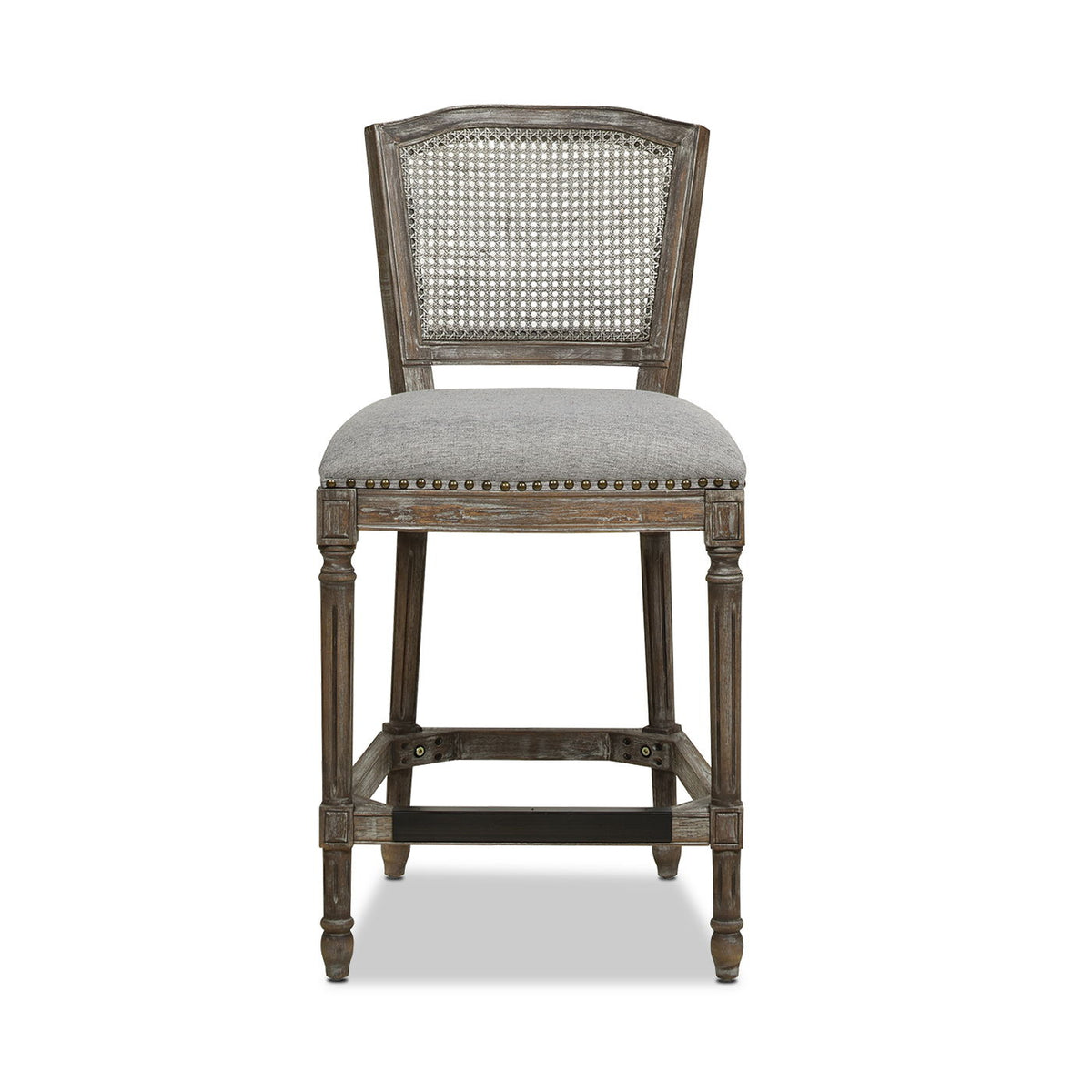 Rattan Wicker High Back Counter Bar Stool with Oak Frame - Gray or Dark Brown