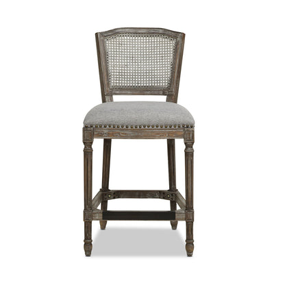 Rattan Wicker High Back Counter Bar Stool with Oak Frame - Gray or Dark Brown