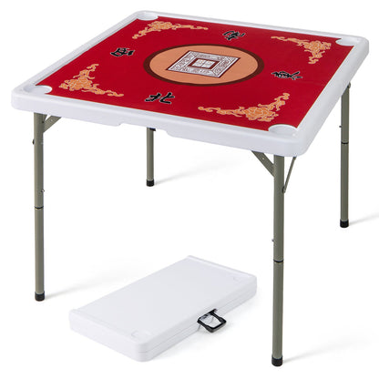 35 Inch 4 Player Game Card Folding Mahjong Table with Cup Holders-Red