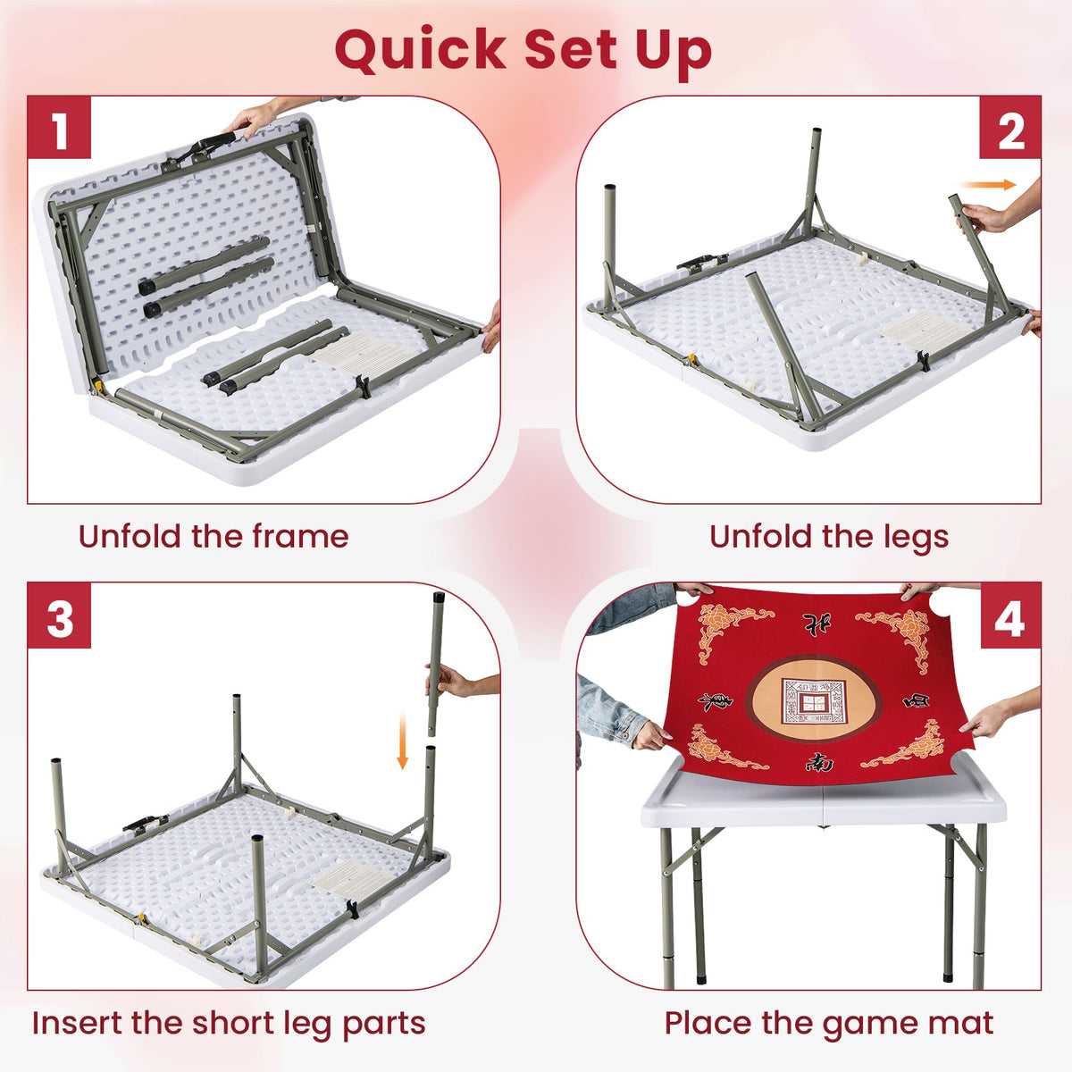 35 Inch 4 Player Game Card Folding Mahjong Table with Cup Holders-Red