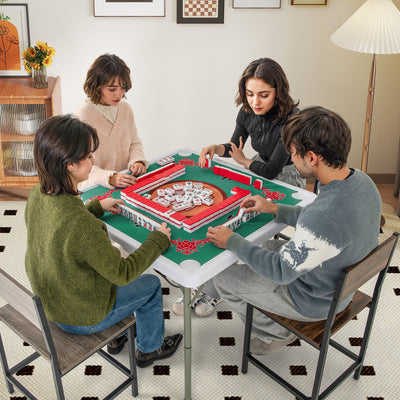 35 Inch 4 Player Game Card Folding Mahjong Table with Cup Holders-Light Green
