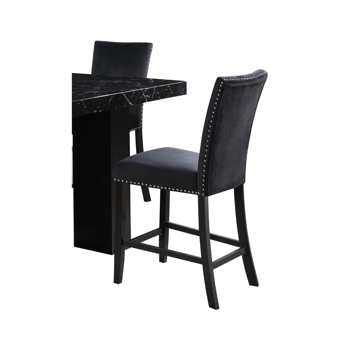 Faux Marble Bar Table and 4 Bar Stools Set with Double Pedestal Base - Black or White