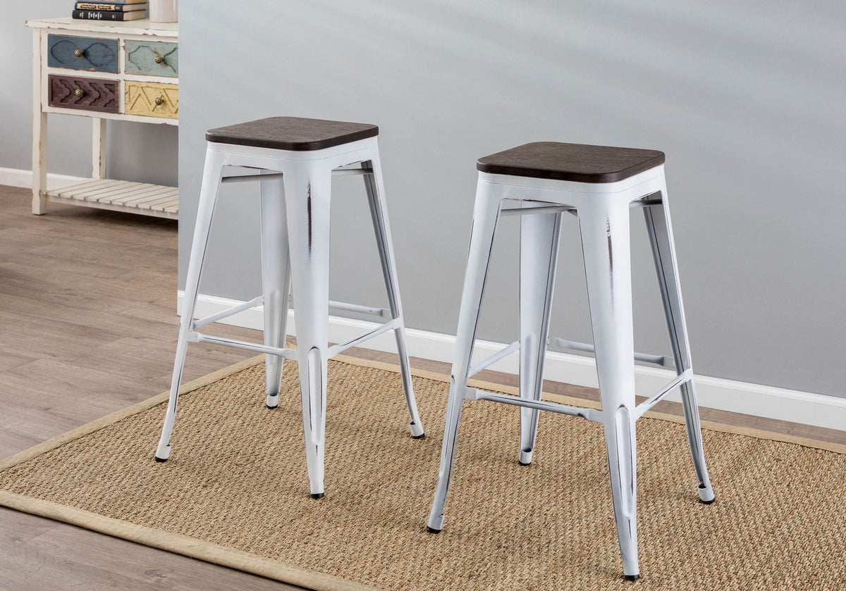 Contemporary Barstool Set of 2 with Stackable Design - Black or White