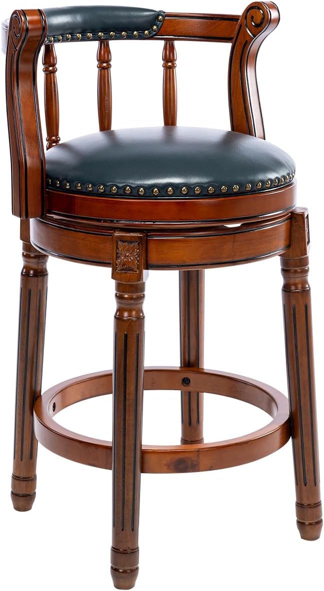 Swivel Cow Top Wooden Bar Stool with 360-Degree Rotation - Blue or Dark Brown