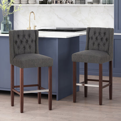 Upholstered Barstool with Button Tufted Wing Back - Multiple Colors
