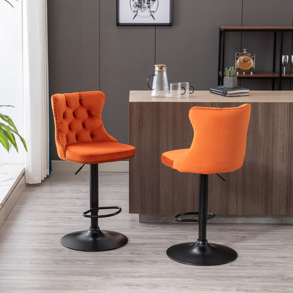 Modern Adjustable Swivel Barstools with Tufted Back - Multiple Colors (Set of 2)