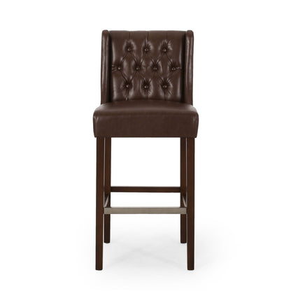 Upholstered Barstool with Button Tufted Wing Back - Multiple Colors