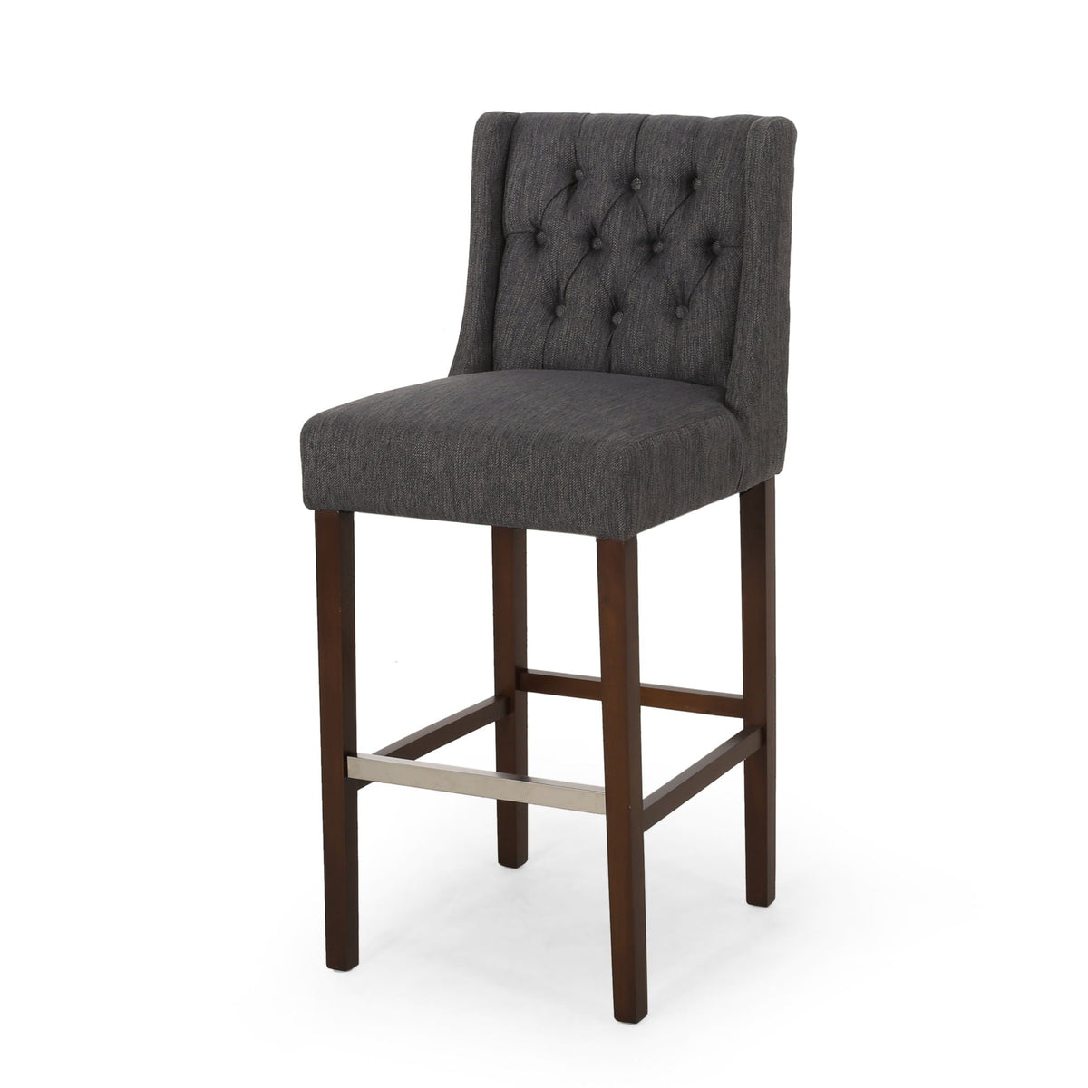 Upholstered Barstool with Button Tufted Wing Back - Multiple Colors