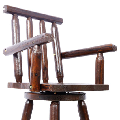 Rustic Bar Stool with Wide Armrest and 360° Swivel - Dark Brown or Light Brown