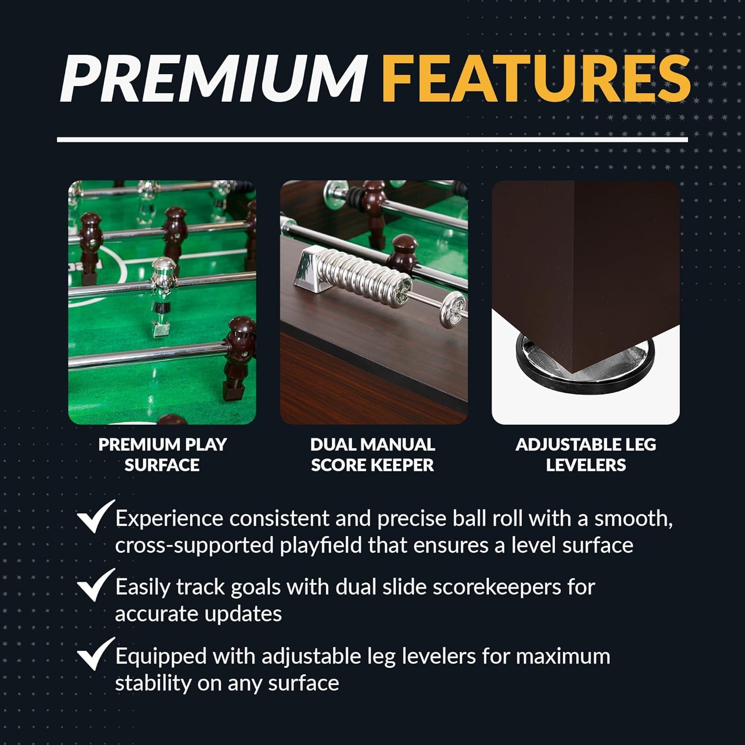 Primo 56-In Foosball Table for Family Game Room - with Counterbalanced Players, E-Z Spin Bearings, Analog Scoring Units, Easy-Grip Handles & Adjustable Leg Levelers - Wood Grain Finish