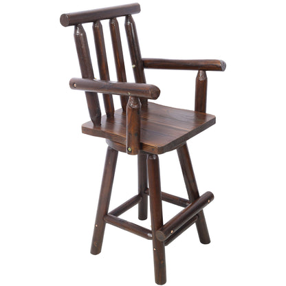 Rustic Bar Stool with Wide Armrest and 360° Swivel - Dark Brown or Light Brown
