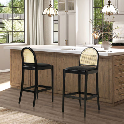 Curved Back Cane Bar Stools with Natural Cane Webbing - Black or White