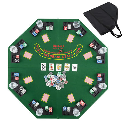 48 Inch 8-Player Foldable Poker Table Top with Carrying Bag and Cup Holders-Green