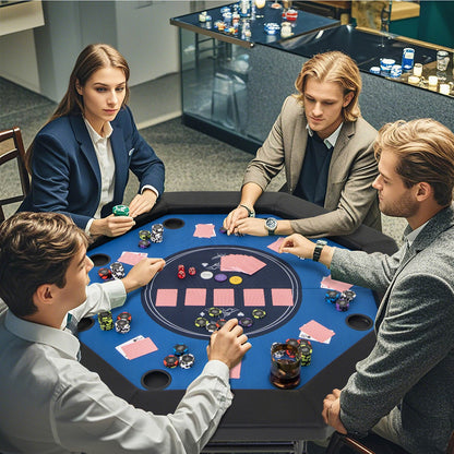 48" Foldable 8-Player Poker Table with Blue Casino Felt & Cup Holders