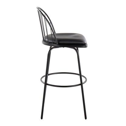 Farmhouse Barstool Set with Swivel and Round Footrest - Black or Dark Brown