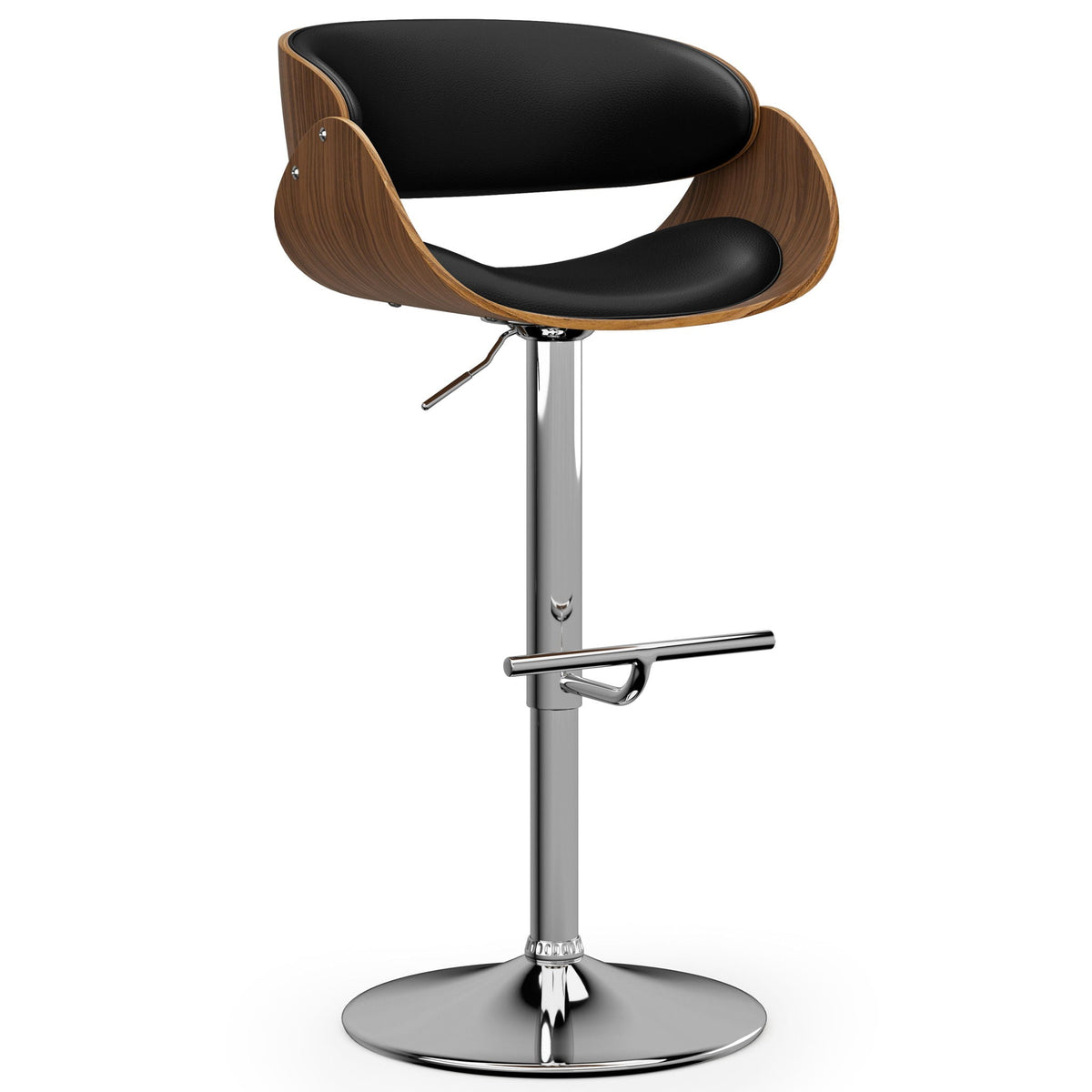 Mid Century Modern Adjustable Swivel Bar Stool with Bentwood Frame - Black, Light Blue, Dark Gray, White