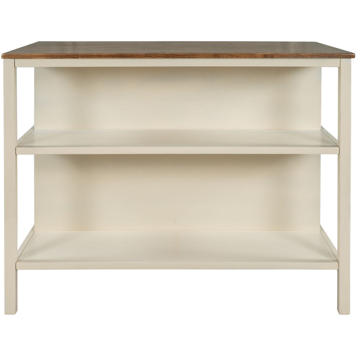 Rustic 3 Piece Stationary Kitchen Island Set with 2 Open Shelves - Light Brown