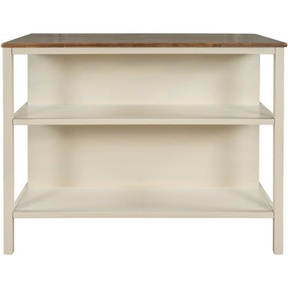 Rustic 3 Piece Stationary Kitchen Island Set with 2 Open Shelves - Light Brown