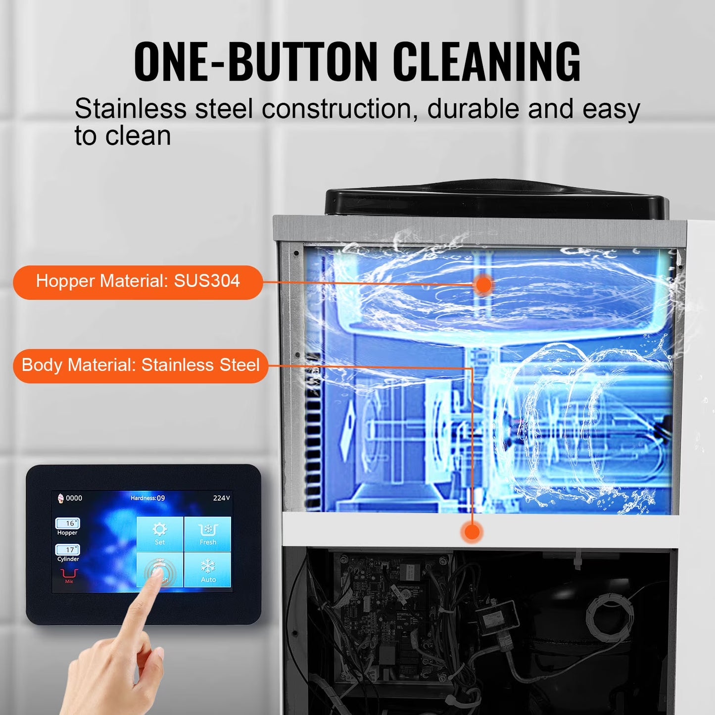 Commercial Ice Cream Machine 2.7-4Gal/10-15L/H 4L Hopper Single Flavor Countertop Soft Serve Ice Cream Maker Auto Clean Pre-Cooling