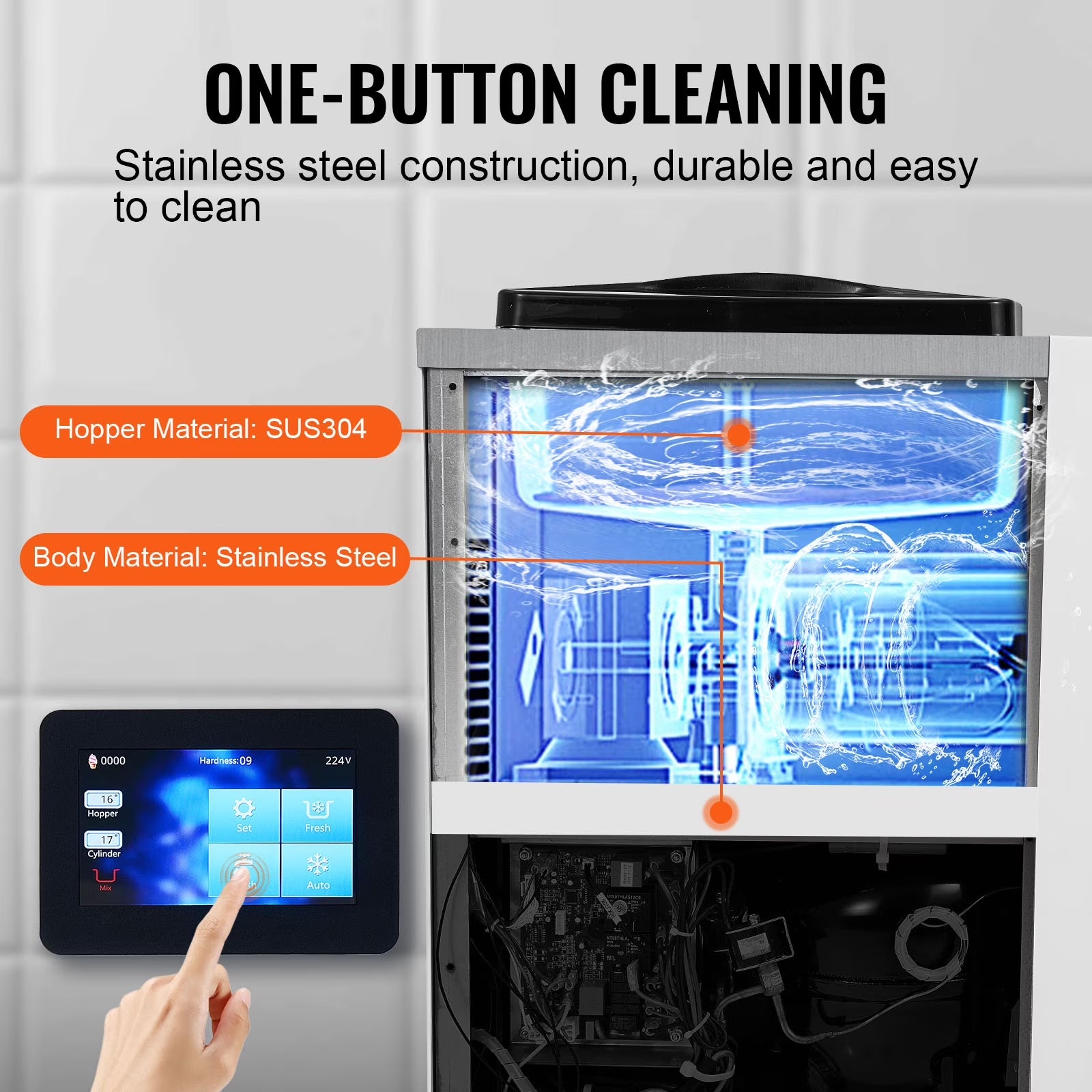 Commercial Ice Cream Machine 2.7-4Gal/10-15L/H 4L Hopper Single Flavor Countertop Soft Serve Ice Cream Maker Auto Clean Pre-Cooling
