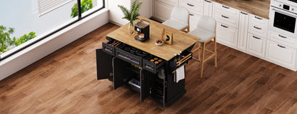 K&K 54 Inch Large Kitchen Island with Rubber Wood Drop Leaf