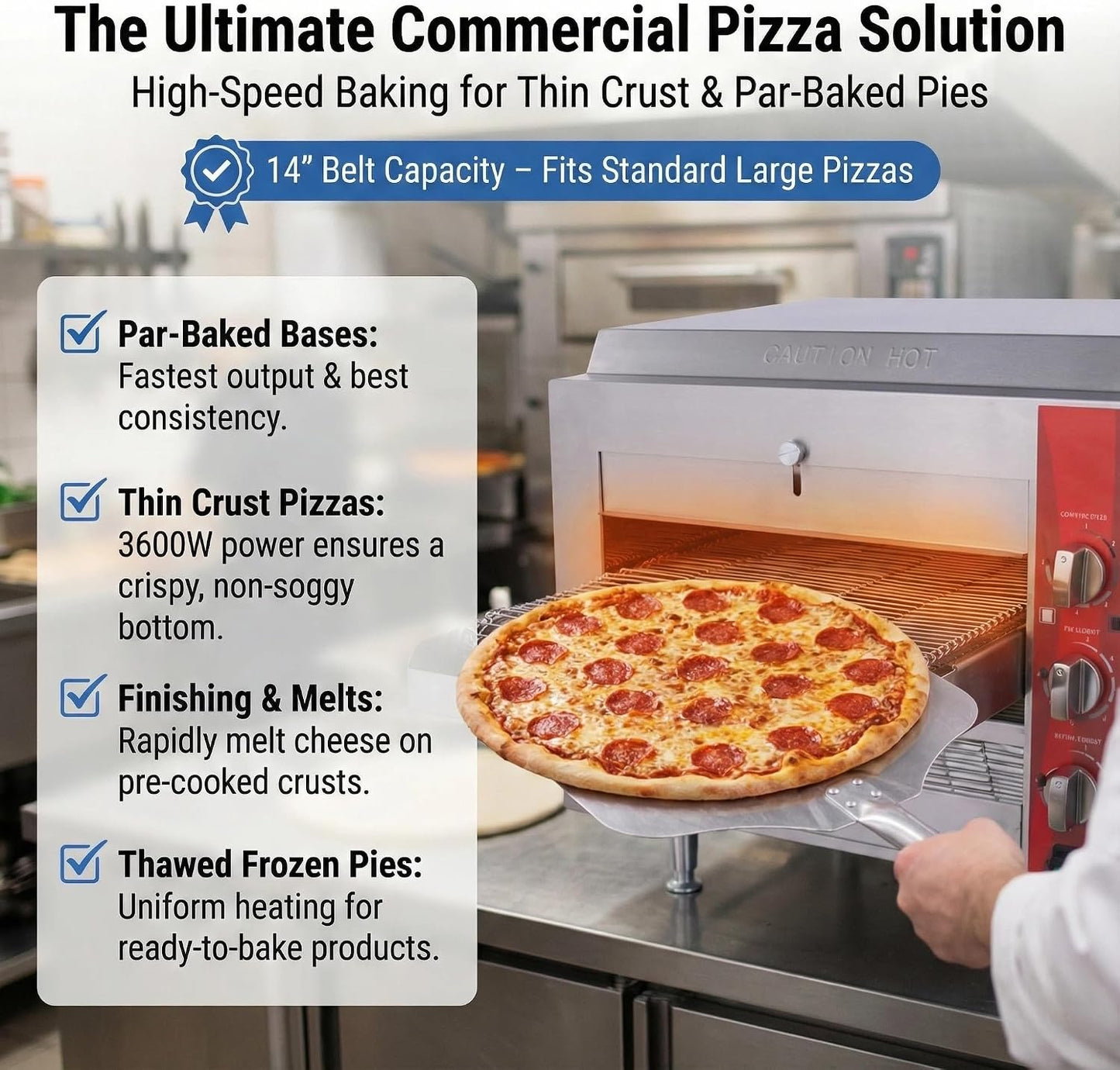 14" Commercial Conveyor Pizza Oven, 3600W 240V Countertop Electric Pizza Baker with 14-Inch Stainless Steel Belt, 6-20P Plug, High Efficiency Fast Baking for Restaurant, Snack Bar, Silver