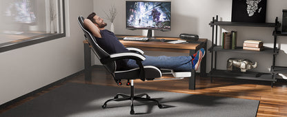 Ergonomic Video Gamer Chair with Massage Lumbar Support and Footrest - Black