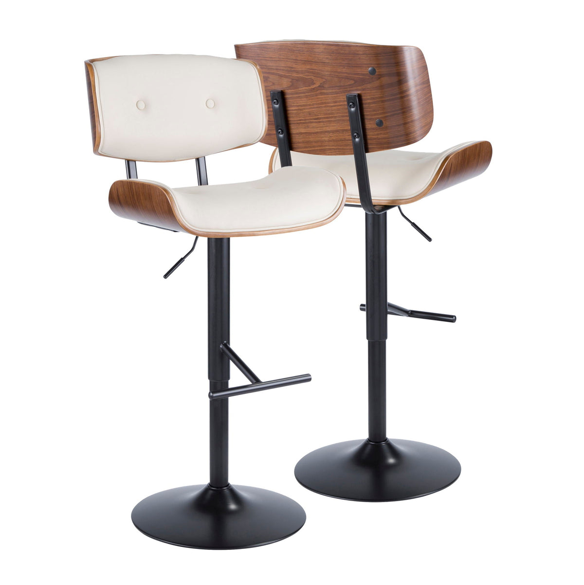 Mid-Century Modern Adjustable Barstool with Swivel - Black, White, Dark Gray