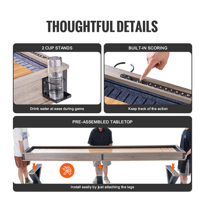 Ultimate 11.5 Ft Shuffleboard & Bowling Combo Game Set - Perfect for Family Game Rooms with Scratch-Resistant Playfield, 8 Pucks, Bowling Set, Wax & Table Brush Included!
