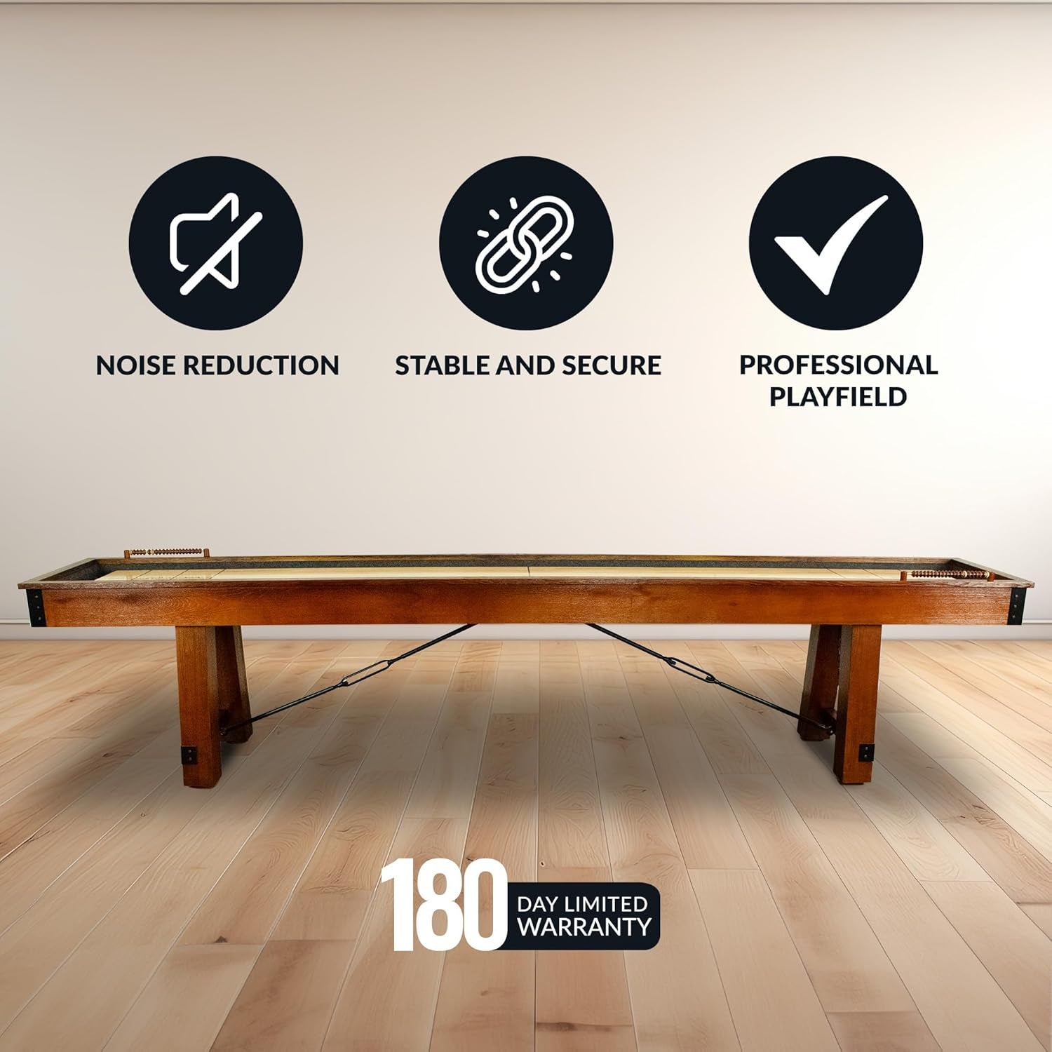 Cheyenne 12 Ft Shuffleboard Table for Family Arcade Game Room - with Poly-Coated Playfield, Built-In Scorer & Cabinet, Climate Adjusters, Leg Levelers, 8 Pucks, Brush & Wax – Rustic Oak