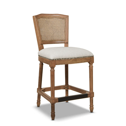 Rattan Wicker High Back Counter Bar Stool with Oak Frame - Gray or Dark Brown