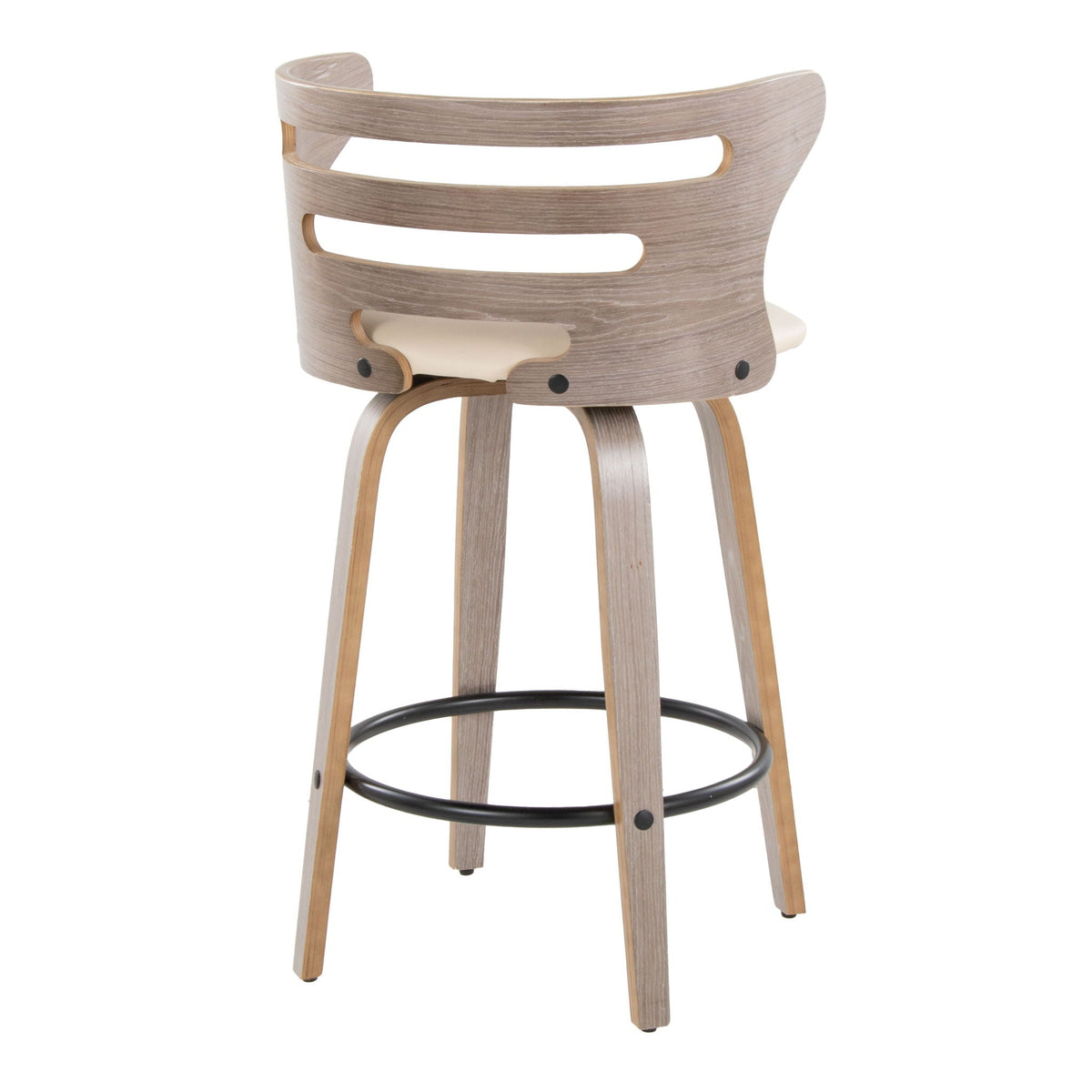 Mid Century Modern Fixed Height Barstool with Swivel and Round Footrest - Beige or Black