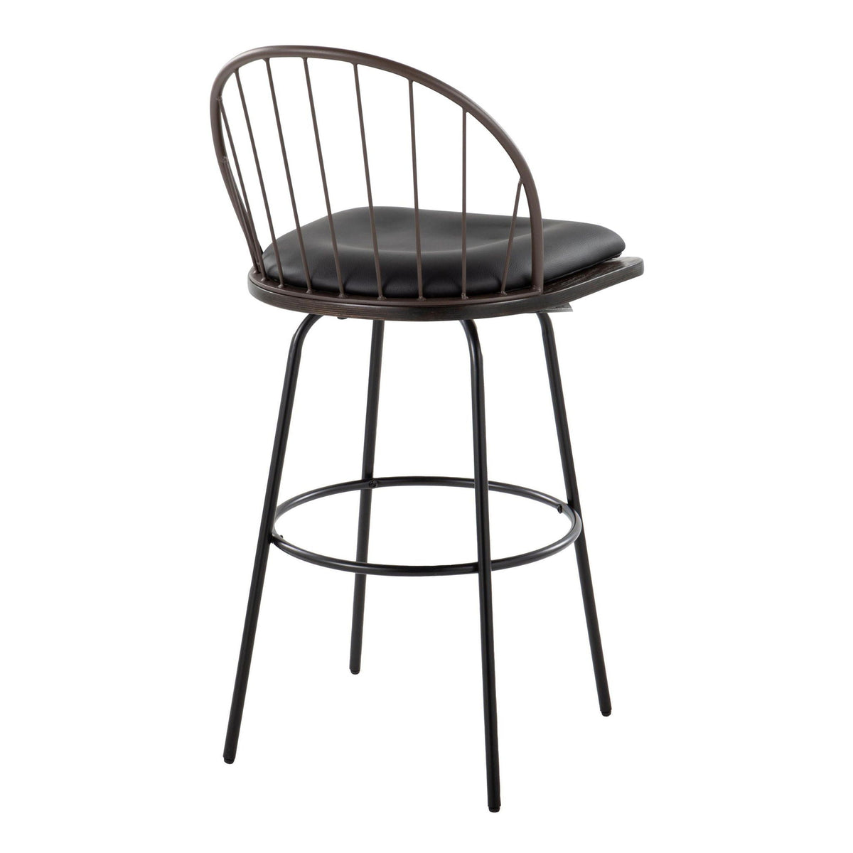 Farmhouse Barstool Set with Swivel and Round Footrest - Black or Dark Brown