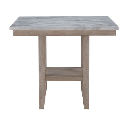 Natural Bar Table and Bar Stools Set with Marble Finish - 5 Piece